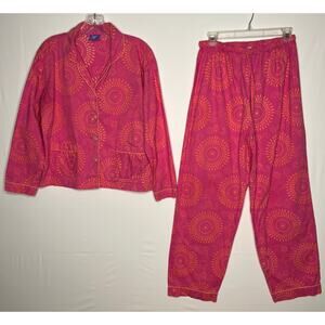 Pine Cone Hill women’s pajama set pink orange floral Fine Linens 100% Cotton M